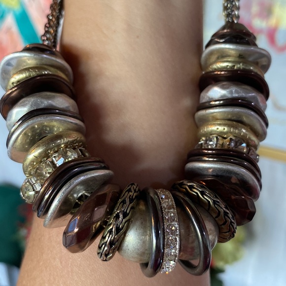 Metals and rhinestones adjustable necklace Bronze silver antique gold - Picture 4 of 4